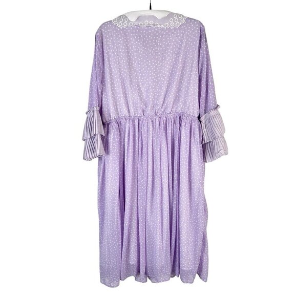 Purple Polka Dot Dress Large Pastel Lace Collar Accordion Sleeve Lolita Coquette - Picture 7 of 13